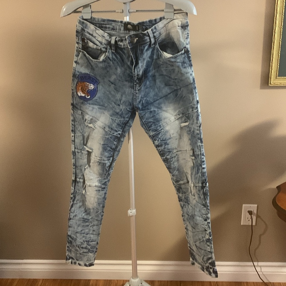 South Pole Men's Blue Skinny Jeans Distressed Size 34